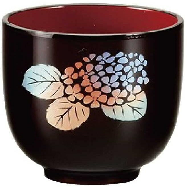 会津漆器・会津塗 溜内朱 都 ぐい呑み (6月/アジサイ)