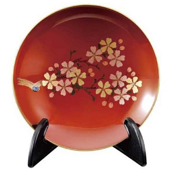 会津漆器・会津塗 朱 3.9 単盃（スタンド付） 桜（漆・手塗・手描）