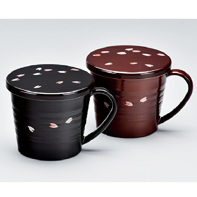 会津漆器・会津塗 フタ付マグカップ （手描）彩美 桜（春慶・溜）