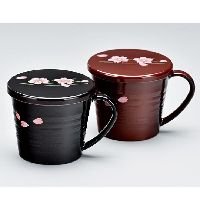 会津漆器・会津塗 フタ付マグカップ （手描）桜（溜・春慶）