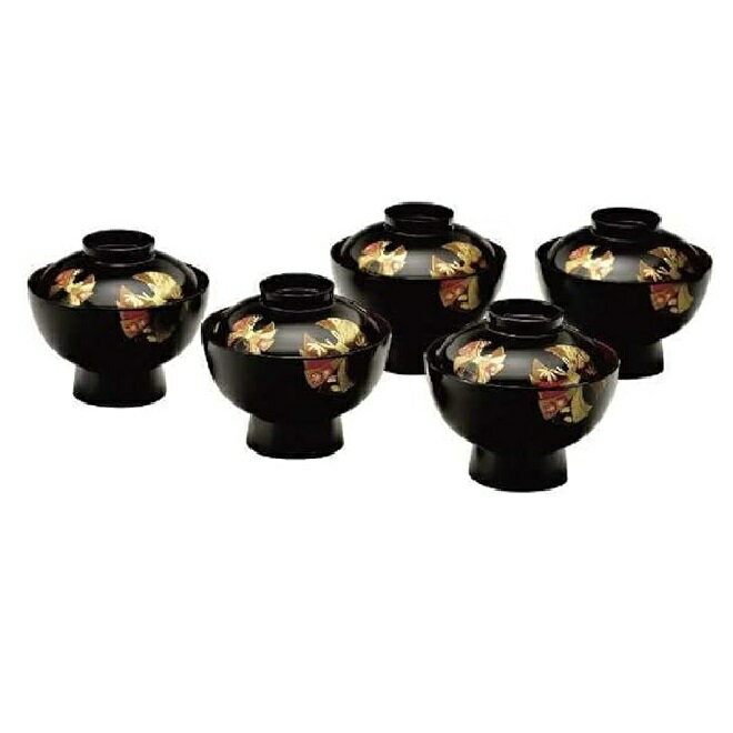 会津漆器・会津塗 雑煮椀 黒 古典のし(5客組)