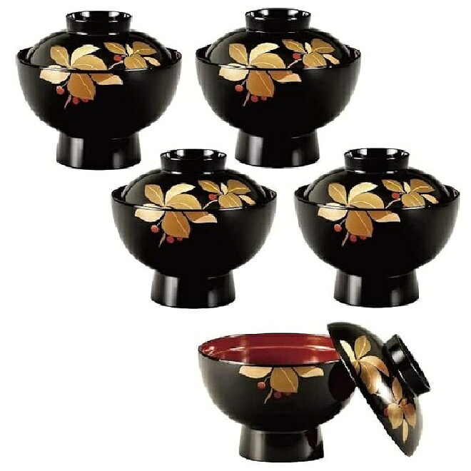 会津漆器・会津塗 雑煮椀 黒内朱 やぶこうじ(5客組)