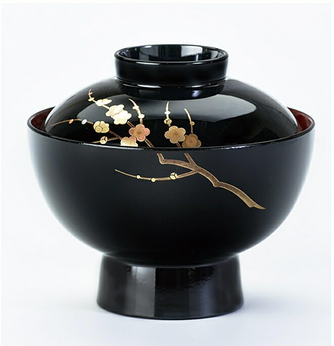 会津漆器・会津塗 雑煮椀 黒 新梅