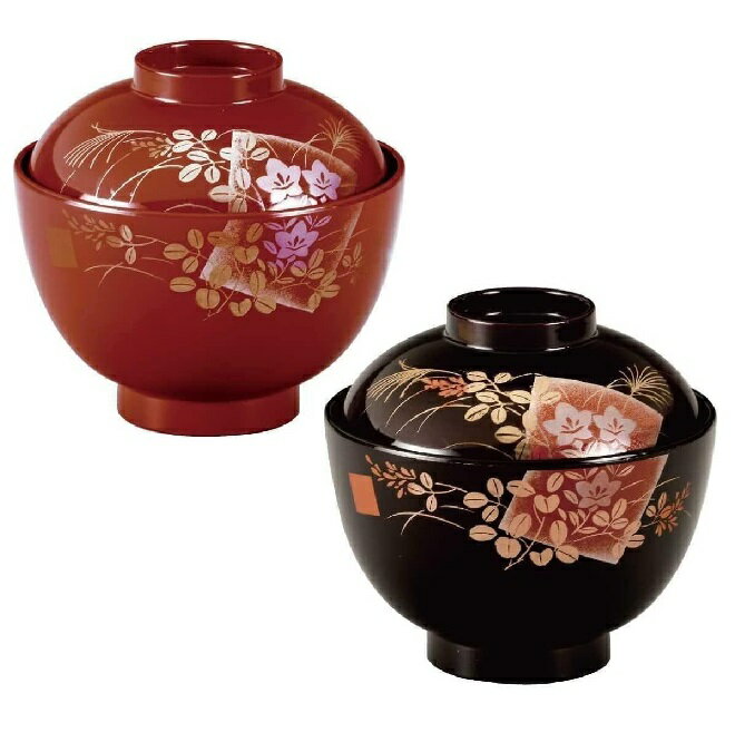 会津漆器・会津塗 なごみ吸物椀 色紙秋草 （2客組）