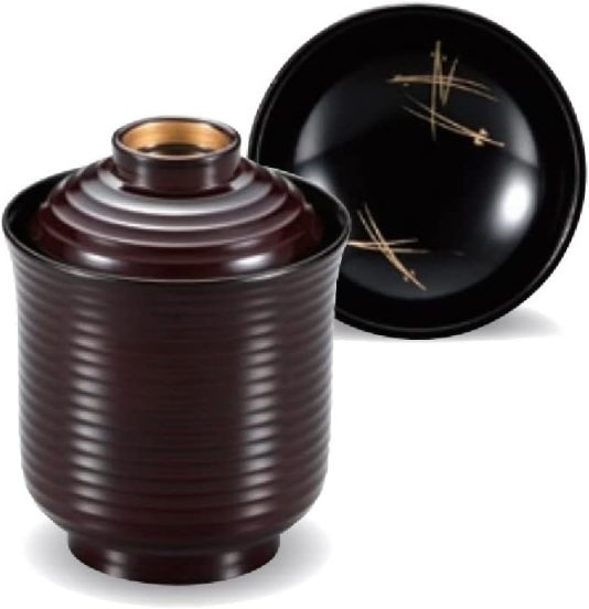 With Lid - 越前漆器 小吸椀 線引箸洗 溜立金見返し松葉/溜こま塗 190ml 食洗機対応