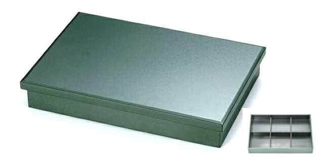 越前漆器　緑石目　13寸　長手松花堂　六ツ仕切付　38.8×26.6×6.3cm