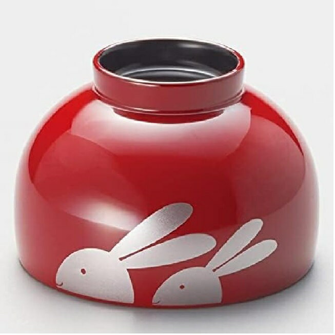 越前漆器・越前塗 雅乃 汁椀 なかよしうさぎ キッズボール (溜内朱)