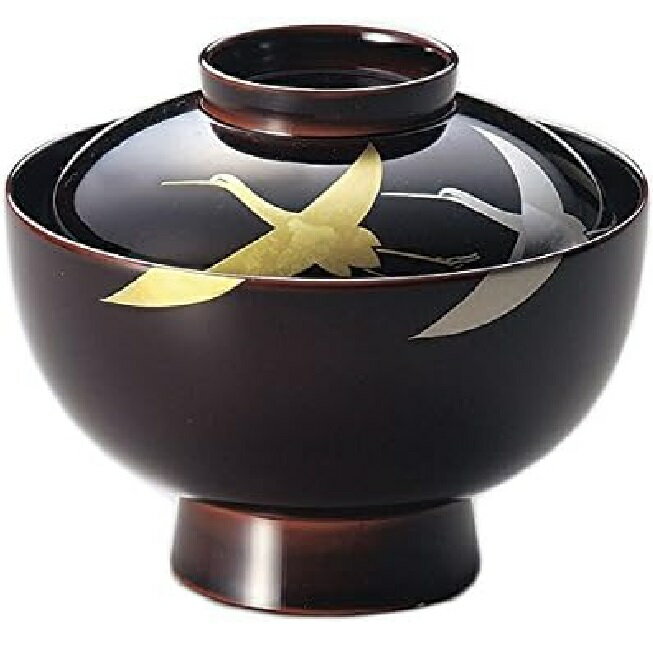 越前漆器・越前塗 雅乃 雑煮椀 箔鶴蒔絵 溜
