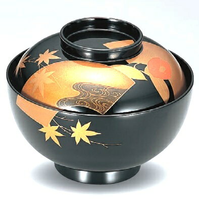 越前漆器　四季扇面　吸物椀　φ12.4×9.8cm