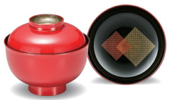 越前漆器　朱　波に色紙　耐熱吸物椀　φ11.0×9.6cm　約255ml 食洗器OK