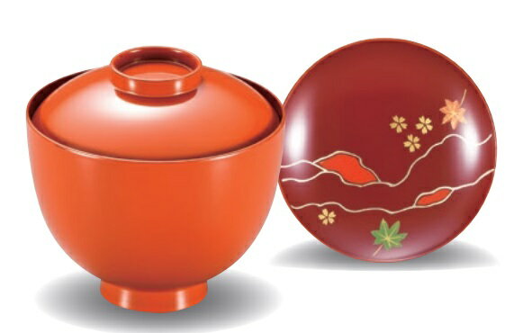 越前漆器 3.4耐熱小吸物椀 朱見返春秋　小袖小吸碗 　φ9.5×9.1cm 約265ml 食洗器OK