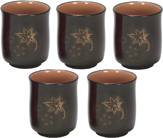 【5客セット】越前漆器　春秋湯呑 朱/黒　約195ml φ6.7×8.1cm