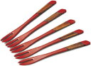 越前漆器 朱 塗分 木製フォーク 5本セット 13×1.4×0.7cm