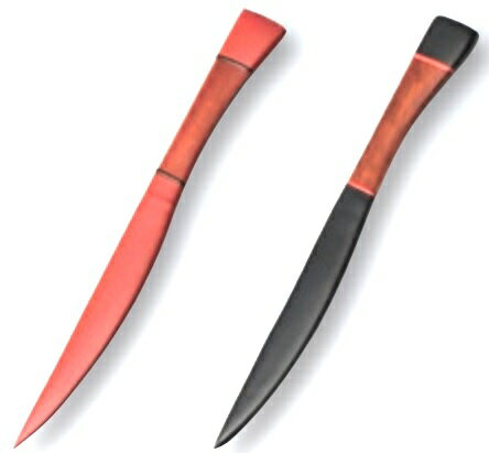 越前漆器　朱/黒　木製塗分けナイフ　単品/5本セット　13.1×1.2×0.3cm