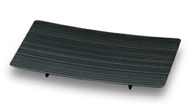 越前漆器 総黒　8.0幅広ヘギメ足付皿　盛器　24.1×13.8×2.5cm