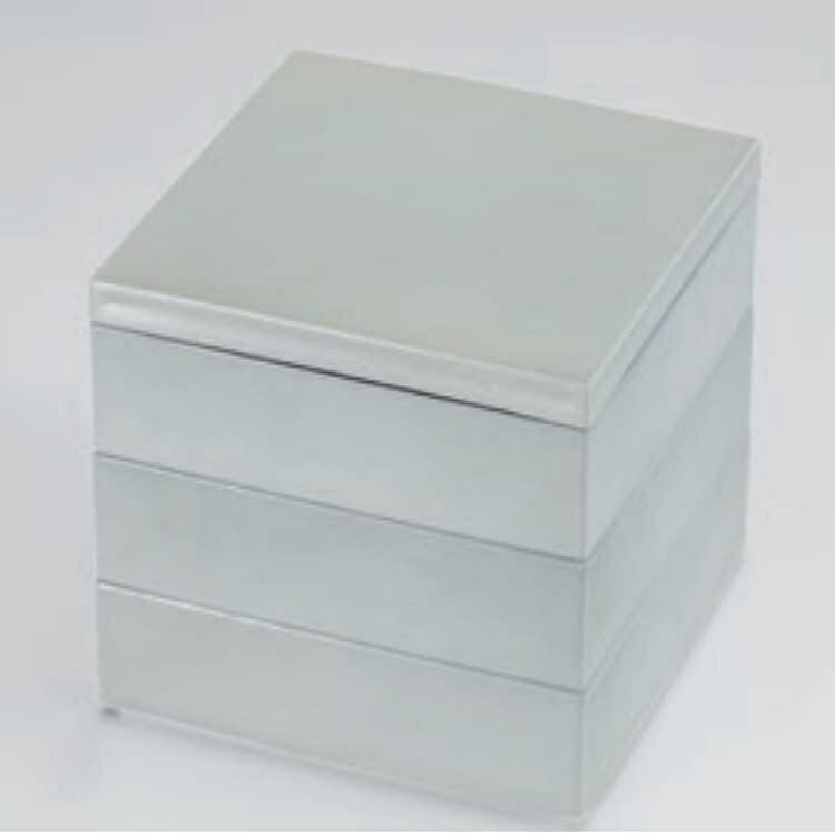 越前漆器・越前塗 漆遊館 50角重 三段 (白パール内黒)