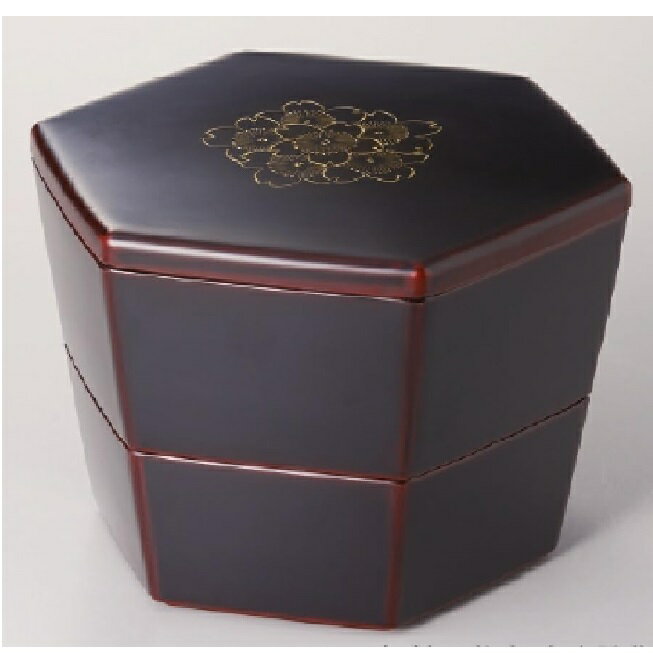 越前漆器・越前塗 雅乃 二段重 沈金桜亀甲入子 (伝統工芸士 山本勝作) (溜内黒)