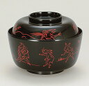 越前漆器　黒　鳥獣戯画　お多福飯椀　φ12.1×9.4cm 約350ml(越前漆器 お好み椀 お雑煮椀 煮物椀 お椀 沈金 若松 見返し付 おわん越前塗り ギフト・内祝い・結婚内祝い・新築祝い・お返し・お祝い・正月・法事）