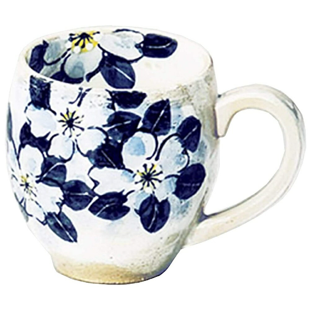 瀬戸焼 錦山窯 陶彩「リファイン」藍の花 マグカップ (280ml)