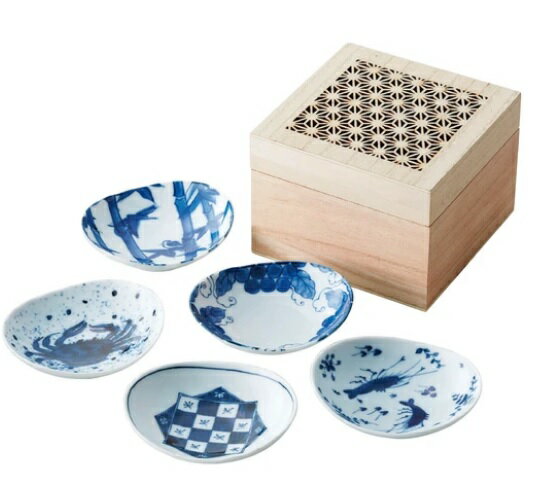 美濃焼/JAPAN 魯山人写しの器　楕円小皿揃（細密木箱入）