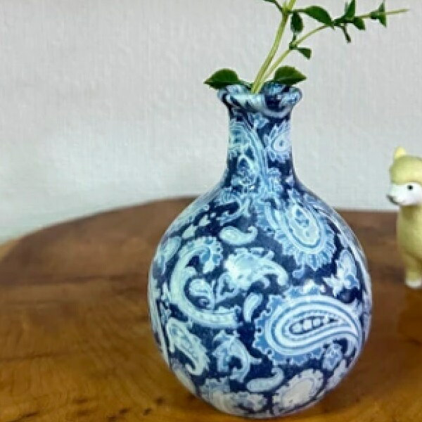 美濃焼 花とっくり flowerbottle 一輪挿し ペイズリー sizeL