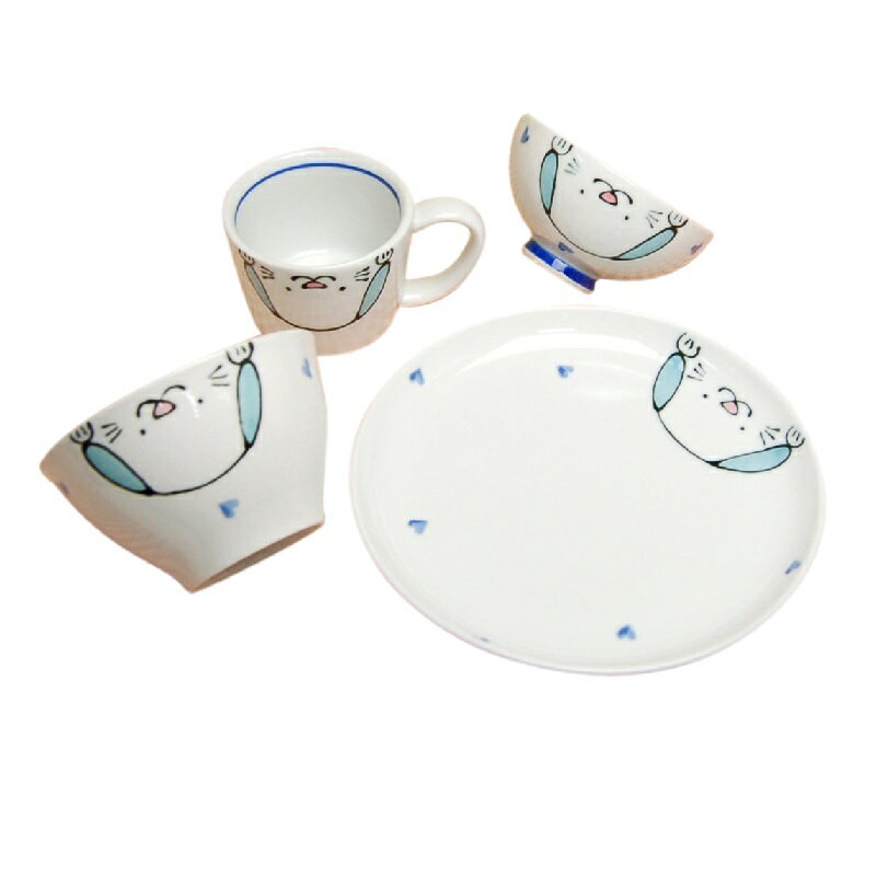 有田・波佐見焼 子供食器 にこにこクラブ わんこ 基本4点セット（ギフトボックス入り）