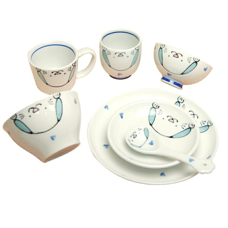有田・波佐見焼 子供食器 にこにこクラブ わんこ 一括7点セット（ギフトボックス入り）