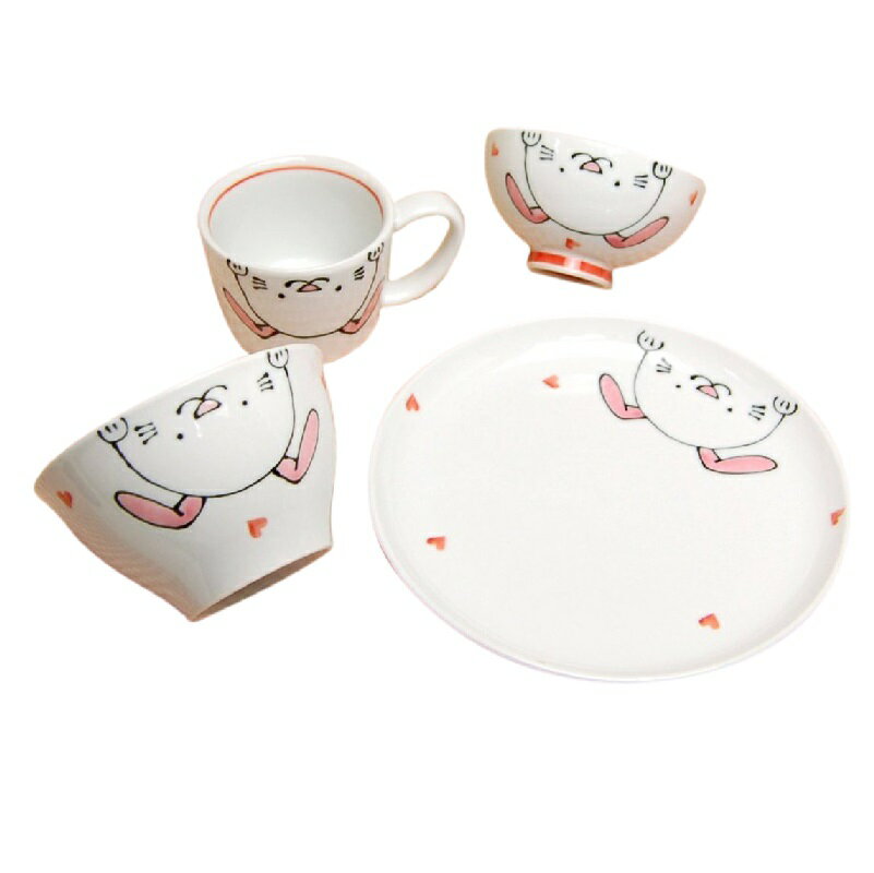 有田・波佐見焼 子供食器 にこにこクラブ うさちゃん 基本4点セット（ギフトボックス入り）