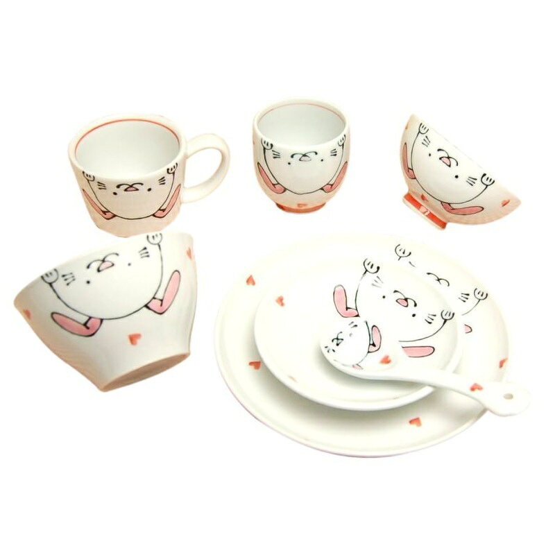 有田・波佐見焼 子供食器 にこにこクラブ うさちゃん 一括7点セット（ギフトボックス入り）