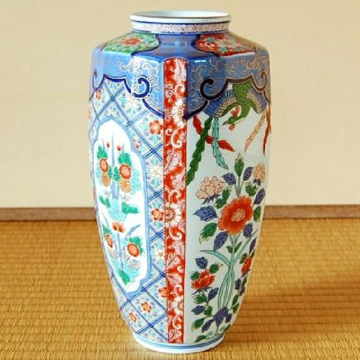 有田焼 古伊万里草花 角花瓶（木箱入）