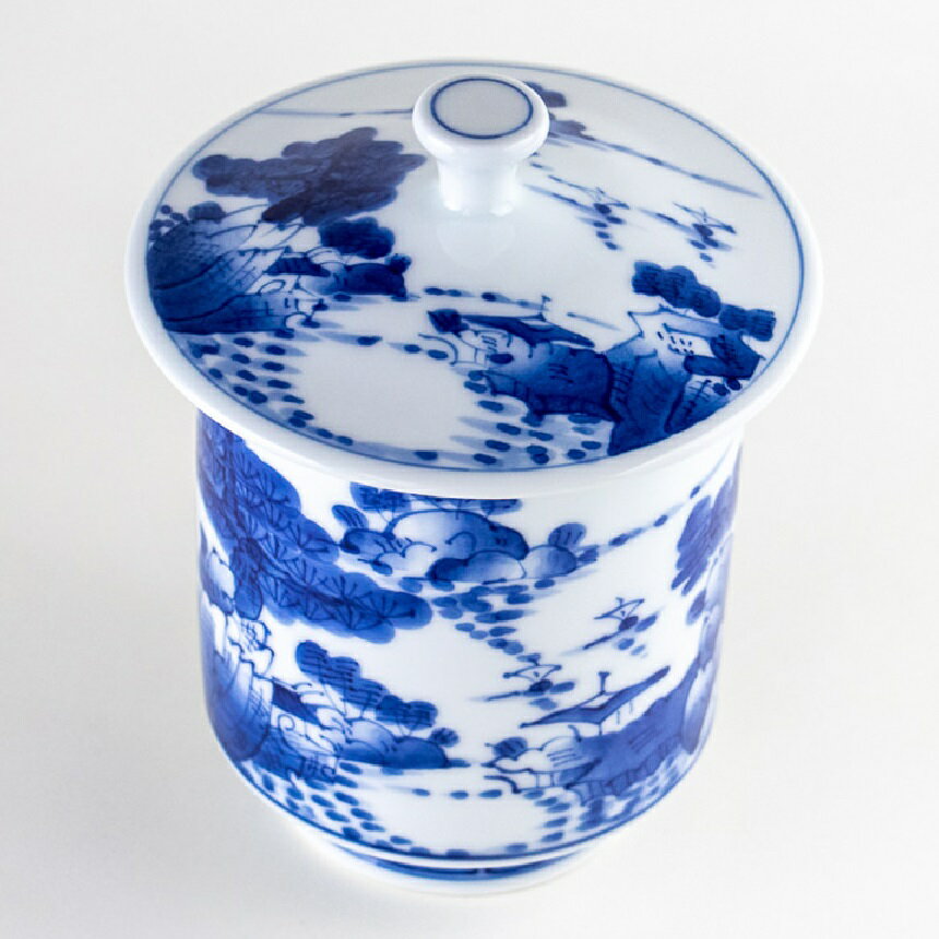 有田・波佐見焼 山水（特大）蓋付湯呑 ※寿司湯のみ並にかなり大きいです