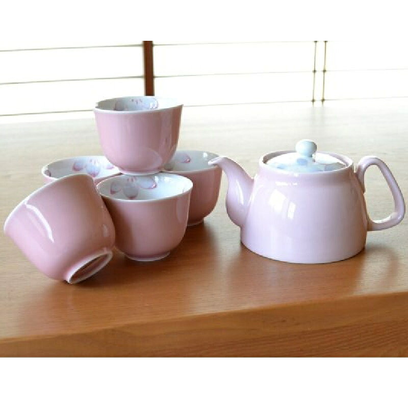 有田・波佐見焼 ピンクフラワー Uポット茶器揃 [ポット1個と湯呑5個]