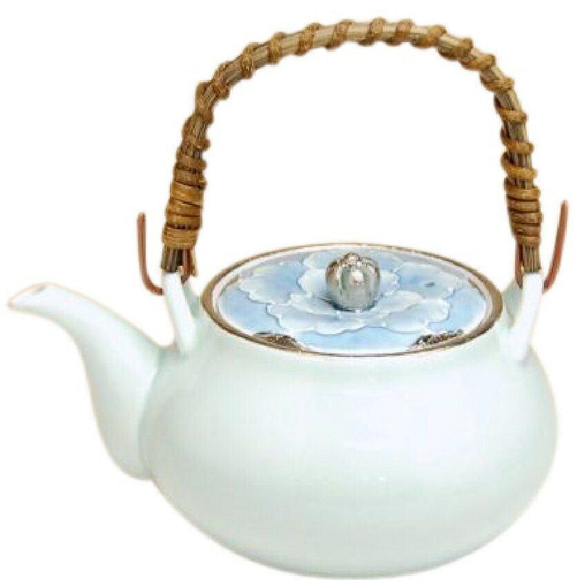 有田焼 プラチナ牡丹 U土瓶 持ち手には天然素材のかずらツルを使用しやわらかな手触り。ステンレス製の網茶漉し付きで実用性にも優れています。