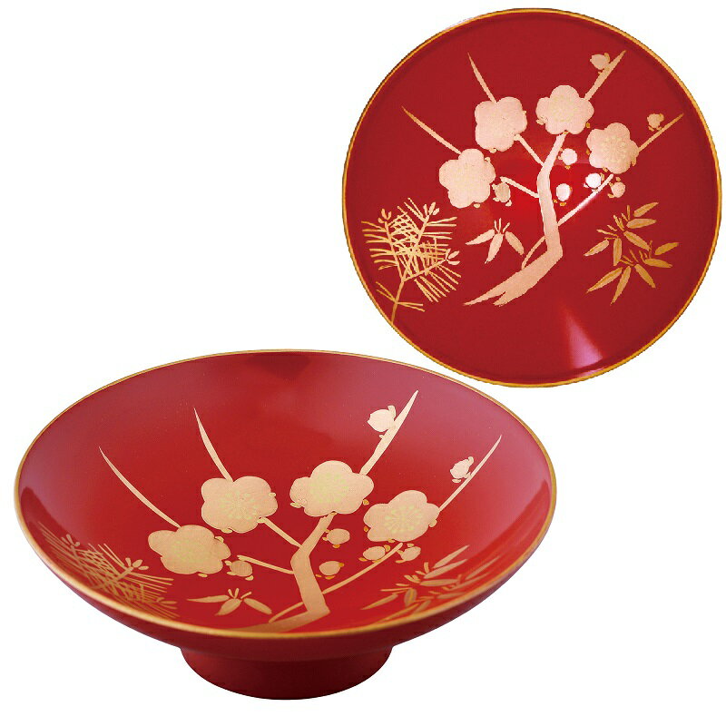 会津漆器・会津塗 朱 3.6単盃 松竹梅