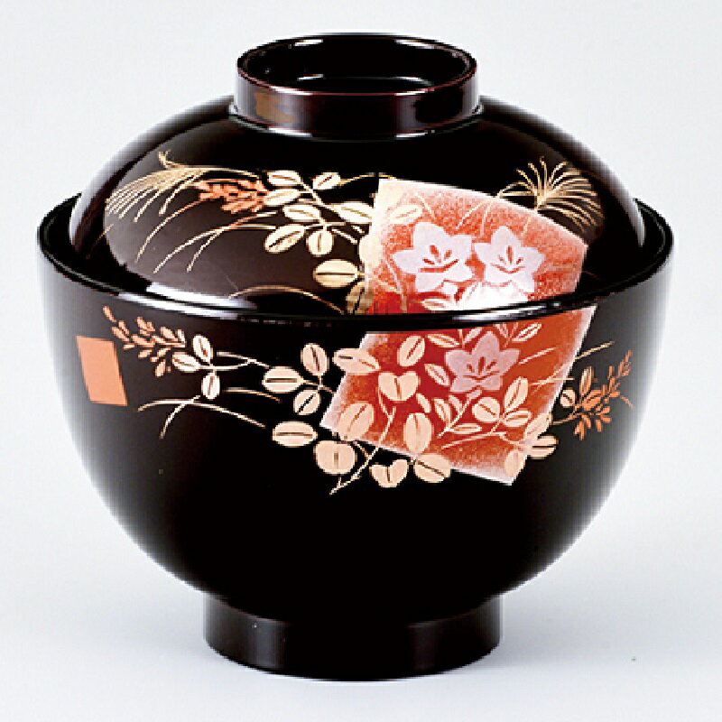 Rakuten - 会津漆器・会津塗 溜内黒 3.7 なごみ 吸椀 色紙秋草 (家庭用レンジ・食洗器OK）