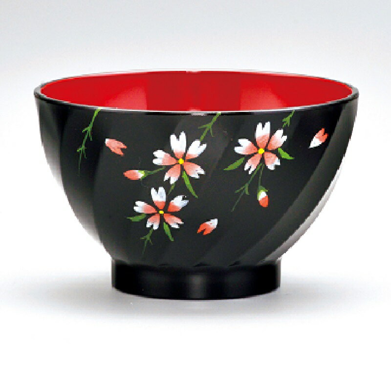 Rakuten - 会津漆器・会津塗 黒内朱 千波 汁椀 さくら (家庭用レンジ・食洗器OK）（手描蒔絵）