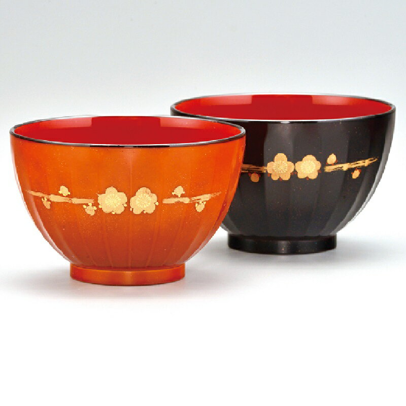 会津漆器・会津塗 しのぎ 汁椀 梅 (家庭用レンジ・食洗器OK）（手描蒔絵）