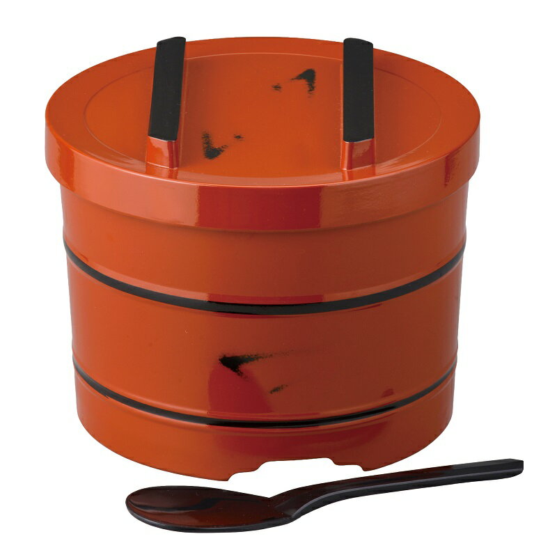 会津漆器・会津塗 根来 樽型 5人用飯器 ヘラ付(3.0)