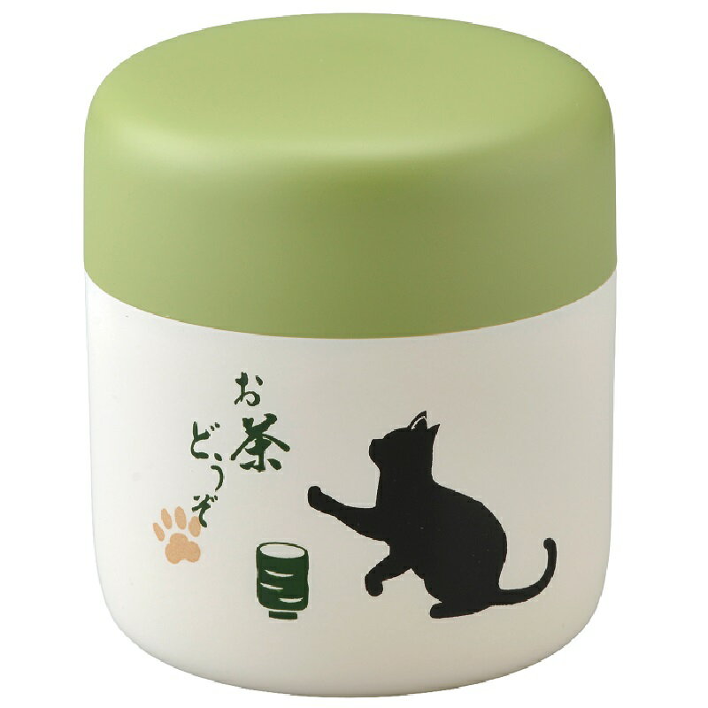 会津漆器・会津塗 白 お茶ねこ茶筒 おもてなし（蒔絵）