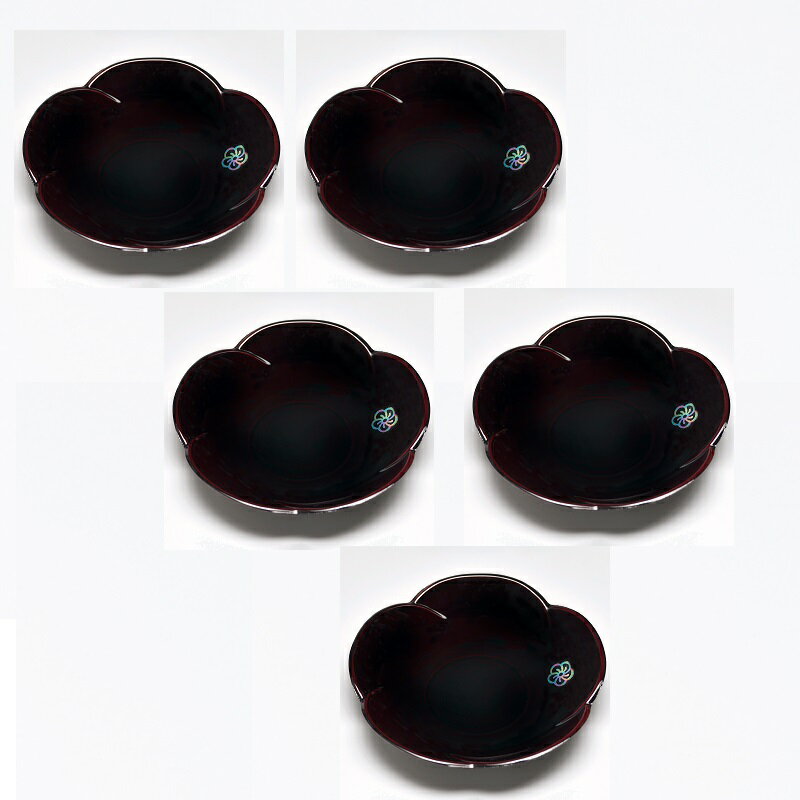 会津漆器・会津塗 溜 4.0 ねじ梅 茶托 彩梅（5枚組）