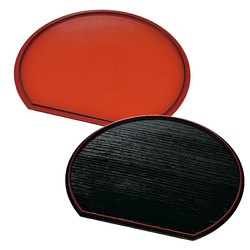 会津漆器・会津塗 朱・黒 抗菌 両面半月盆