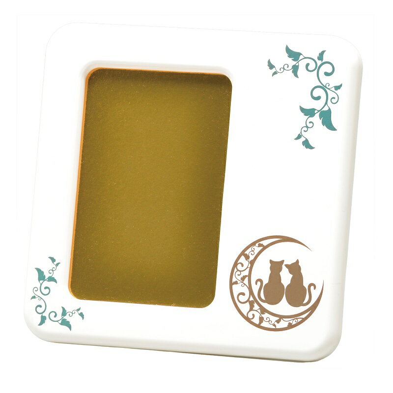 会津漆器・会津塗 白 写真立て 月とねこ 蒔絵