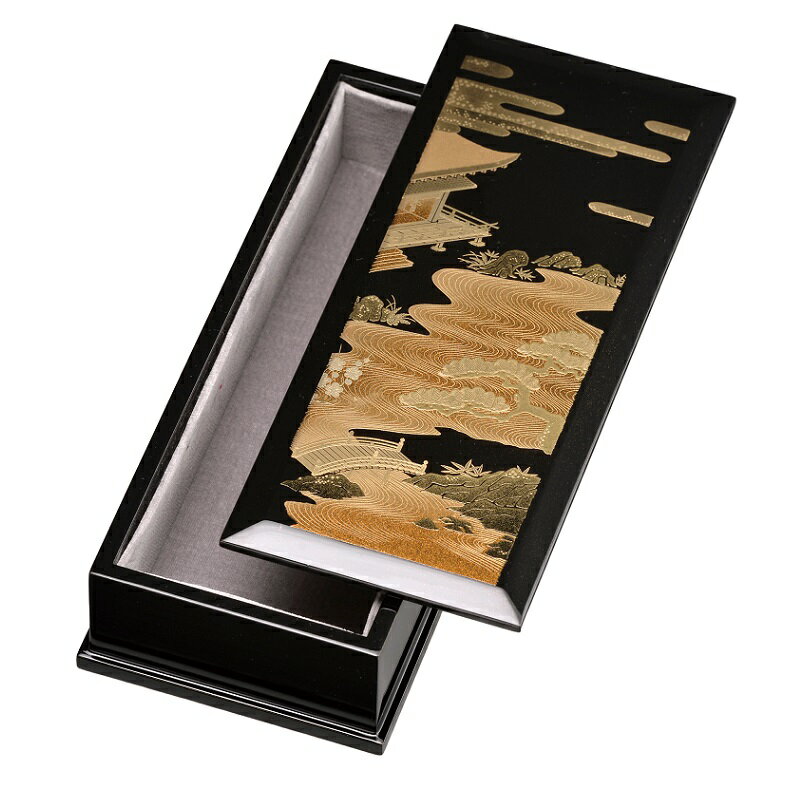 会津漆器・会津塗 黒 ペンケース 初音 内別珍貼