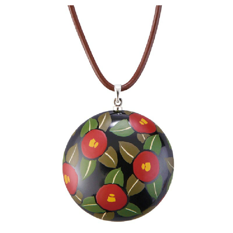 会津漆器・会津塗 平丸ペンダント TUBAKI（漆塗・手塗・手描）うるわし玉 (黒)