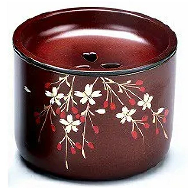 会津漆器・会津塗 栃塗 茶こぼし しだれ桜（手描）