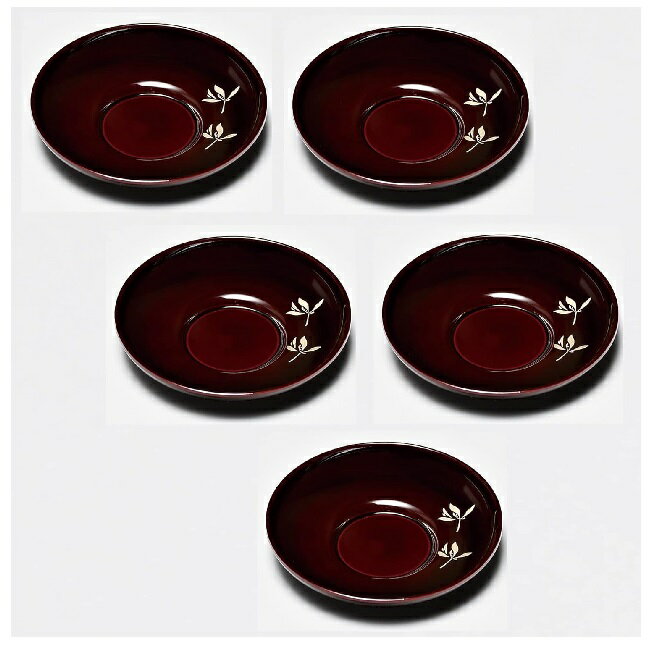 会津漆器・会津塗 溜 4.0 だるま 茶托 金ラン（5枚組）