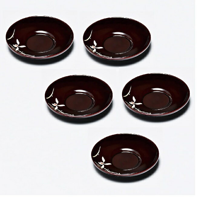 会津漆器・会津塗 溜 4.0 上だるま茶托 一輪花（5枚組）