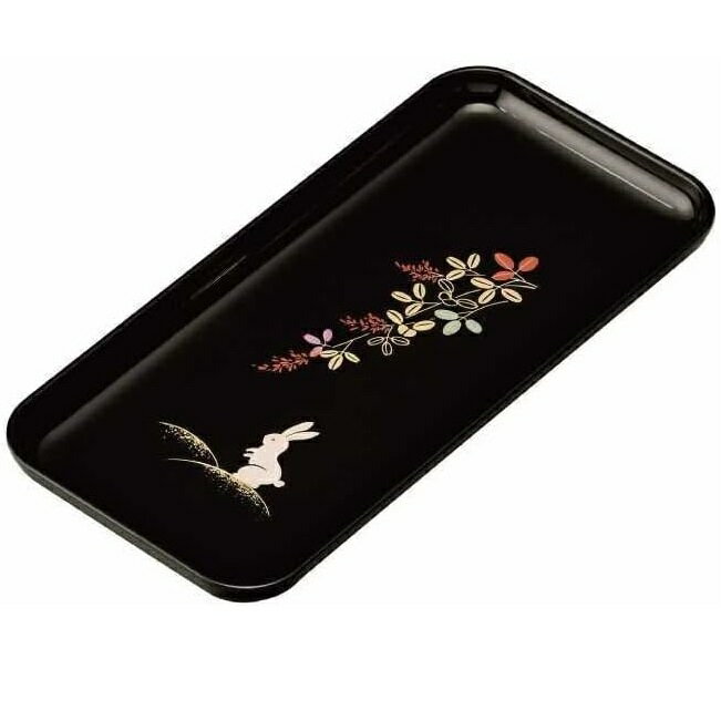 会津漆器・会津塗 7.0 ペン皿 荻うさぎ (黒)