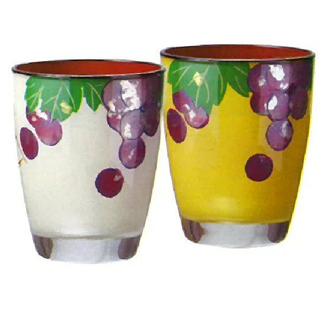 会津塗 ガラス蒔絵 蒔絵作家「斉藤恒緒」ぶどうグラス（ガラス絵・手描）