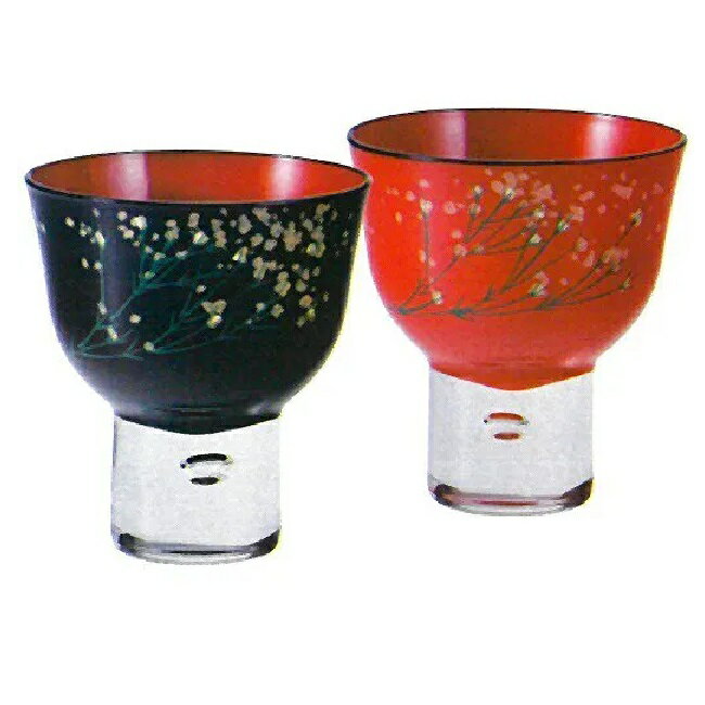 会津塗 ガラス蒔絵 蒔絵作家「斉藤恒緒」ぐい呑み かすみ草（ガラス絵・手描）